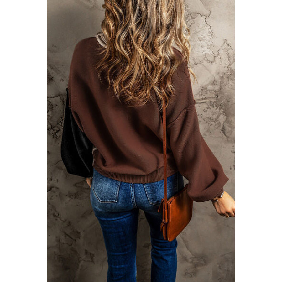 Contrast Round Neck Dropped Shoulder Sweater Apparel and Accessories