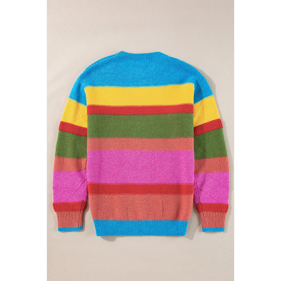 Contrast Round Neck Dropped Shoulder Sweater Apparel and Accessories