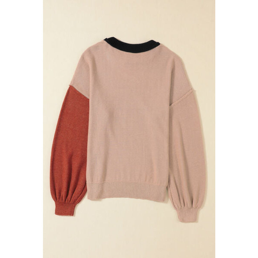 Contrast Round Neck Dropped Shoulder Sweater Apparel and Accessories