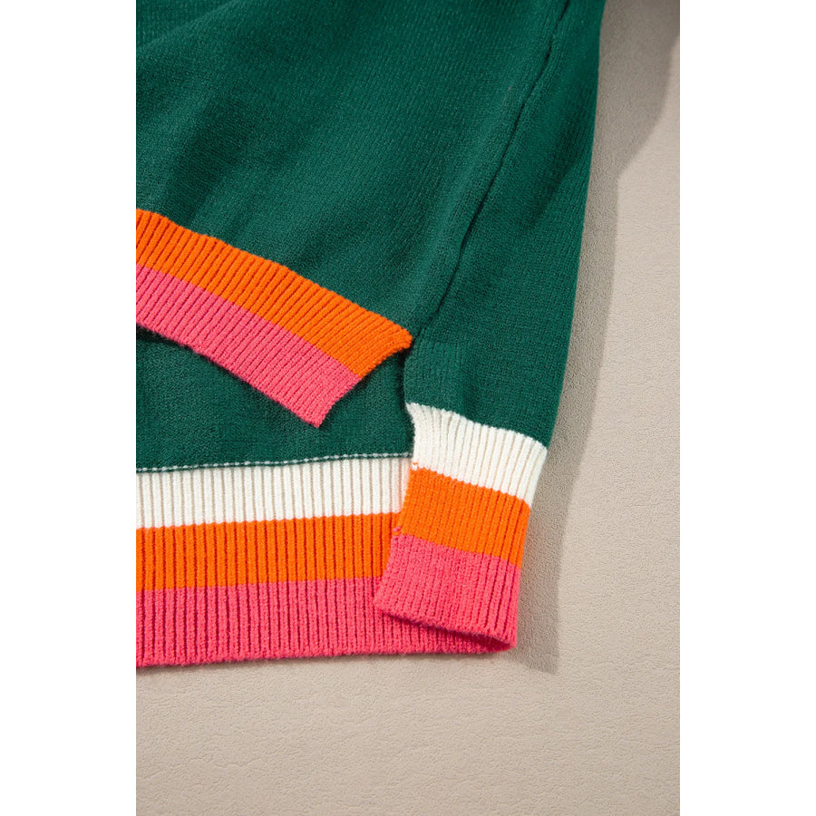 Contrast Round Neck Long Sleeve Sweater Apparel and Accessories