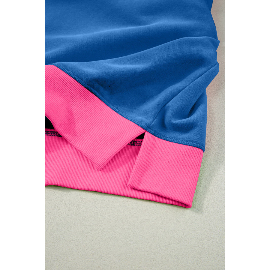 Contrast Round Neck Long Sleeve Sweatshirt Apparel and Accessories