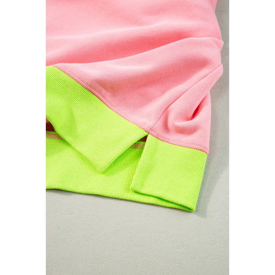 Contrast Round Neck Long Sleeve Sweatshirt Apparel and Accessories