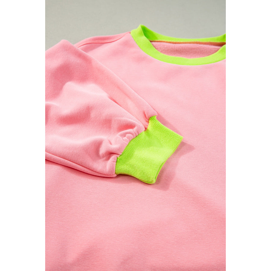 Contrast Round Neck Long Sleeve Sweatshirt Apparel and Accessories