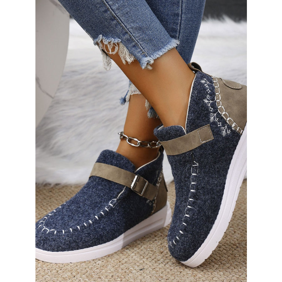 Contrast Round Toe Buckle Sneakers Apparel and Accessories
