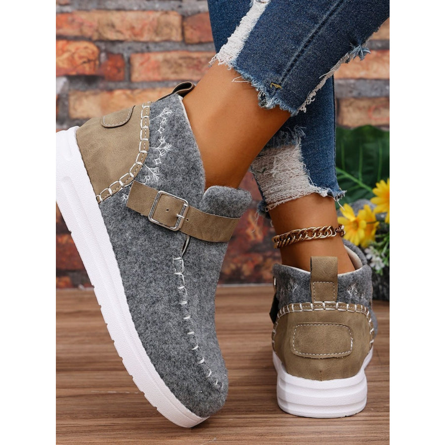 Contrast Round Toe Buckle Sneakers Apparel and Accessories