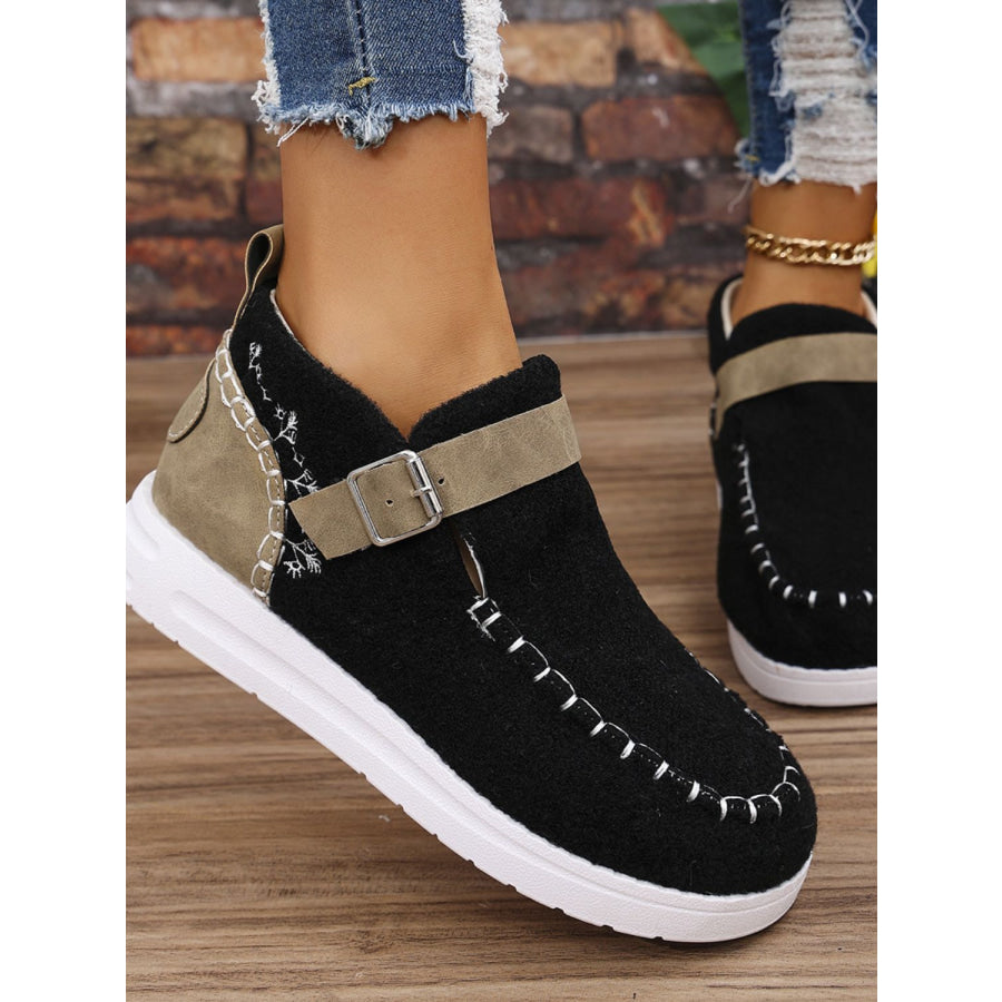 Contrast Round Toe Buckle Sneakers Apparel and Accessories