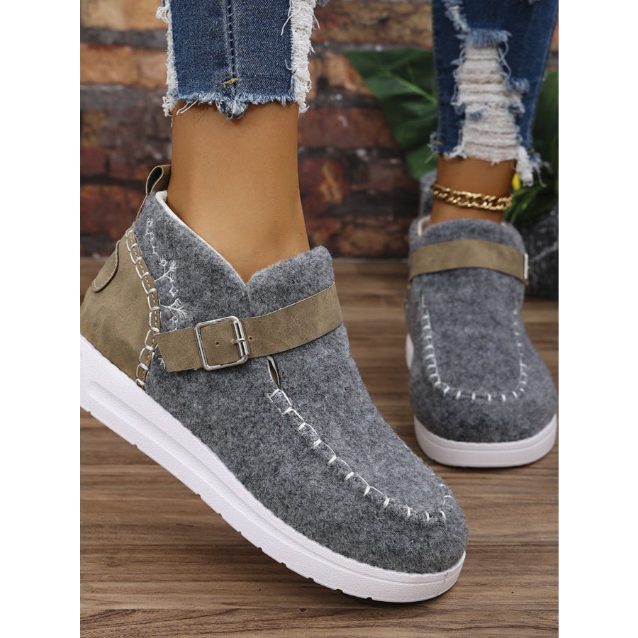 Contrast Round Toe Buckle Sneakers Apparel and Accessories