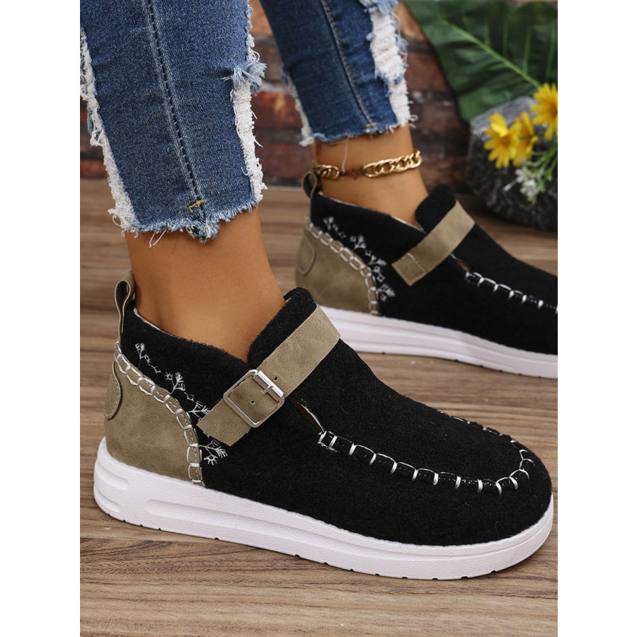 Contrast Round Toe Buckle Sneakers Apparel and Accessories