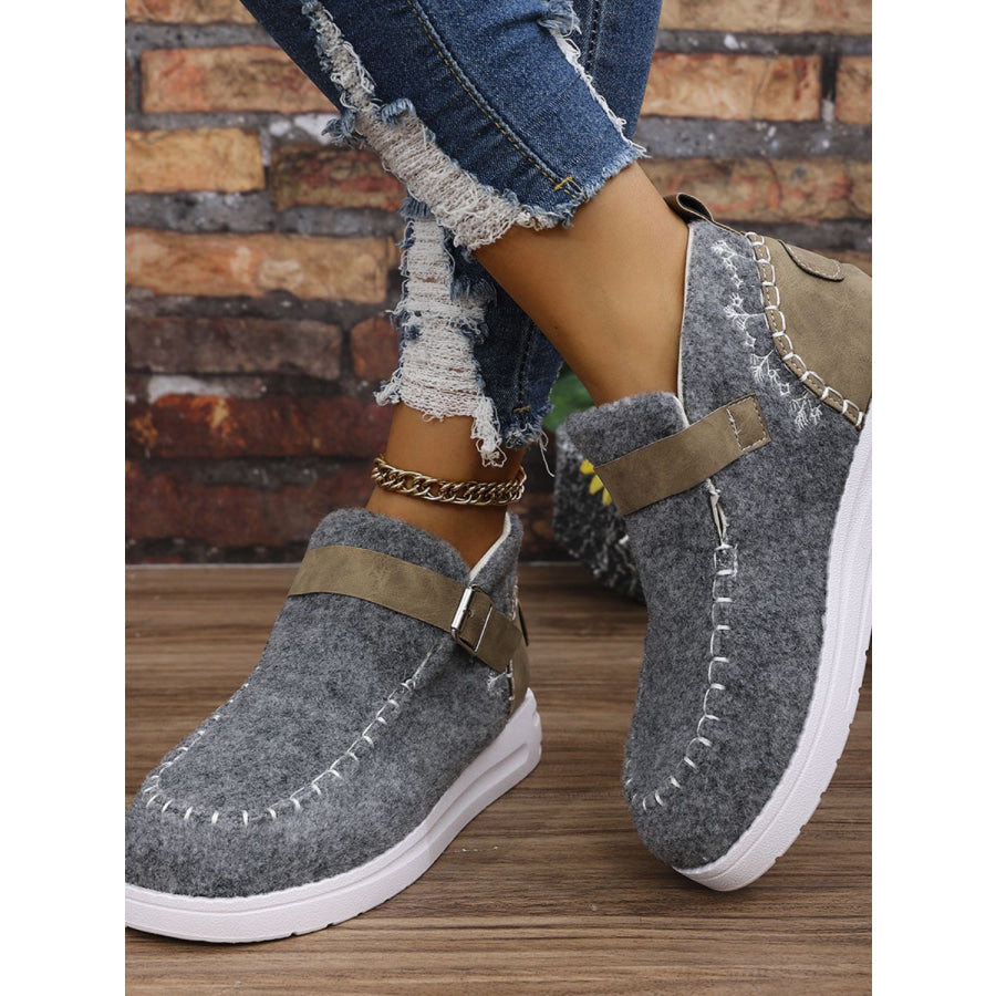 Contrast Round Toe Buckle Sneakers Apparel and Accessories