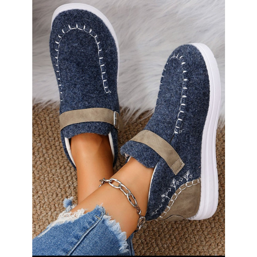 Contrast Round Toe Buckle Sneakers Dusty Blue / 36(US5) Apparel and Accessories