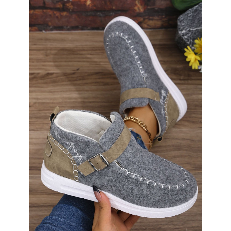 Contrast Round Toe Buckle Sneakers Gray / 36(US5) Apparel and Accessories
