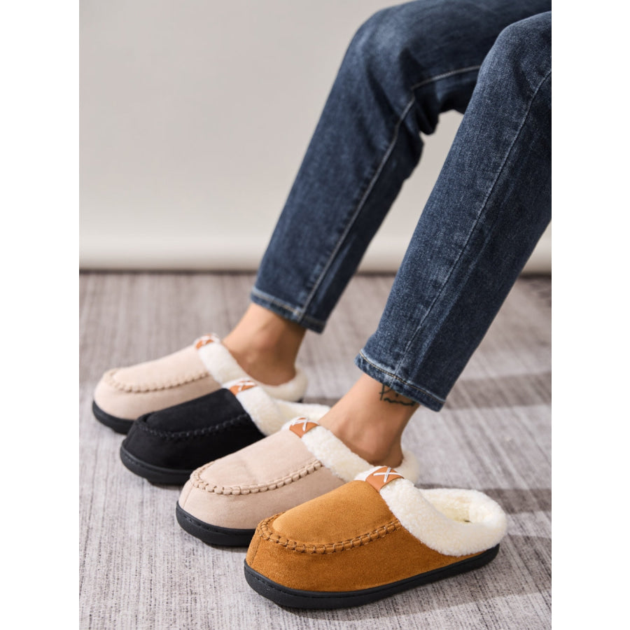 Contrast Round Toe Flat Slippers Apparel and Accessories