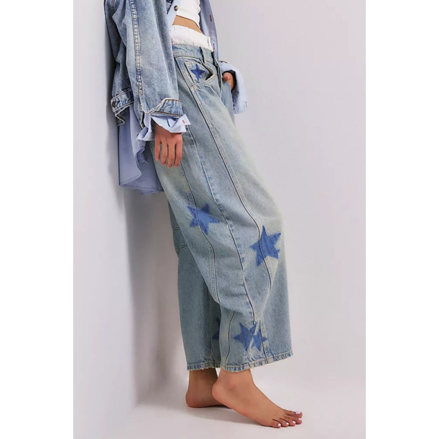 Contrast Star Wide Leg Jeans Apparel and Accessories