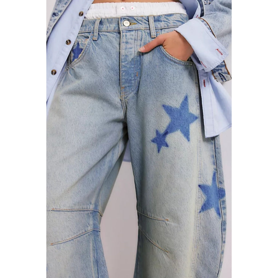 Contrast Star Wide Leg Jeans Apparel and Accessories