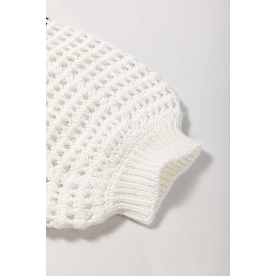 Contrast Striped Crochet Long Sleeve Knit Cover Up Apparel and Accessories