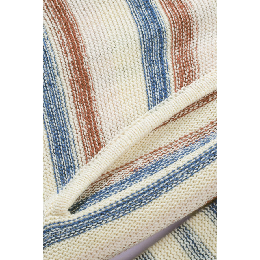 Contrast Striped Dropped Shoulder Hooded Knit Top Apparel and Accessories