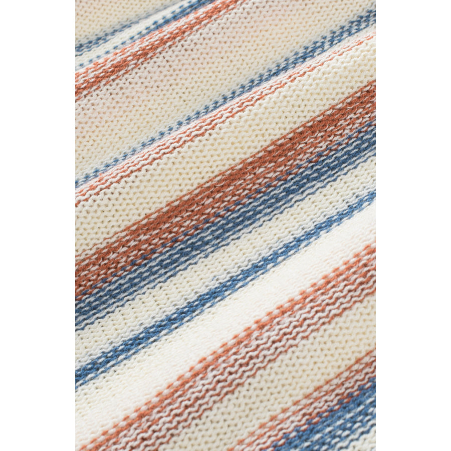 Contrast Striped Dropped Shoulder Hooded Knit Top Apparel and Accessories