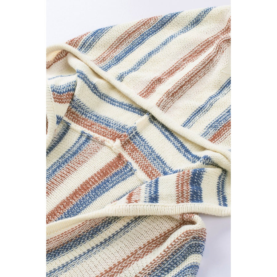 Contrast Striped Dropped Shoulder Hooded Knit Top Apparel and Accessories