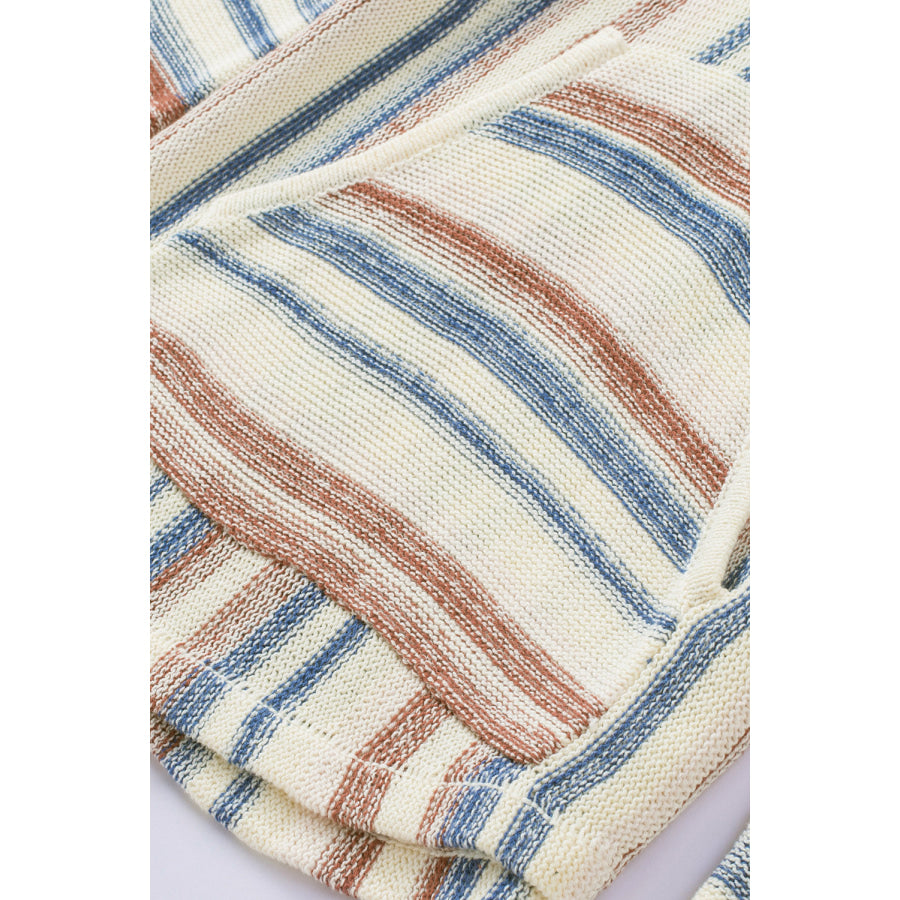 Contrast Striped Dropped Shoulder Hooded Knit Top Apparel and Accessories