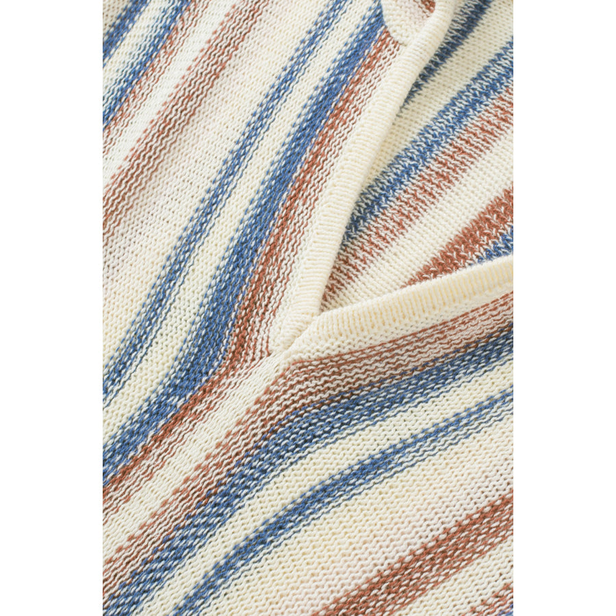 Contrast Striped Dropped Shoulder Hooded Knit Top Apparel and Accessories