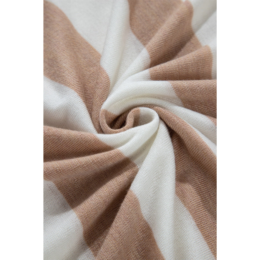 Contrast Striped Round Neck Drop Shoulder Knit Top Apparel and Accessories