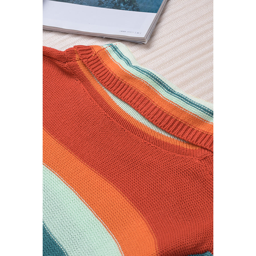 Contrast Striped Turtleneck Dropped Shoulder Sweater Apparel and Accessories