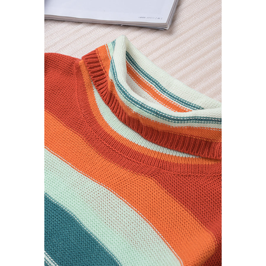 Contrast Striped Turtleneck Dropped Shoulder Sweater Apparel and Accessories
