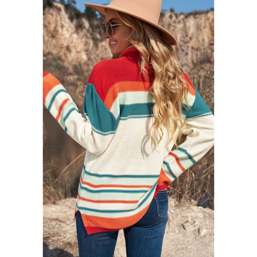 Contrast Striped Turtleneck Dropped Shoulder Sweater Apparel and Accessories