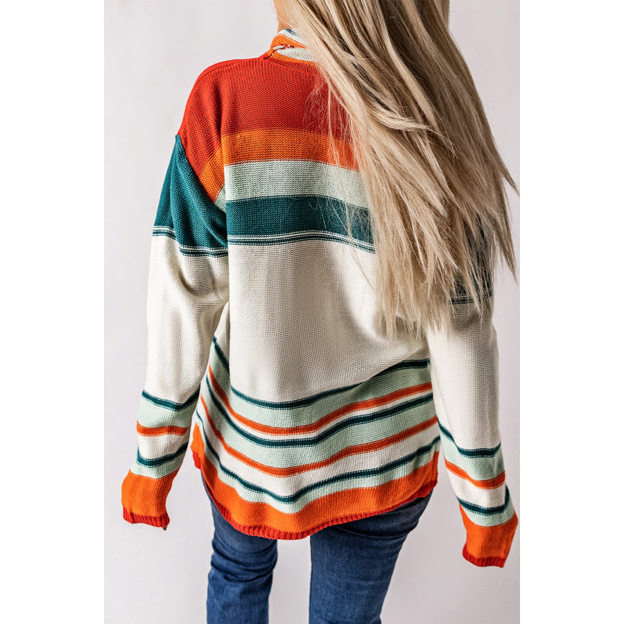 Contrast Striped Turtleneck Dropped Shoulder Sweater Apparel and Accessories