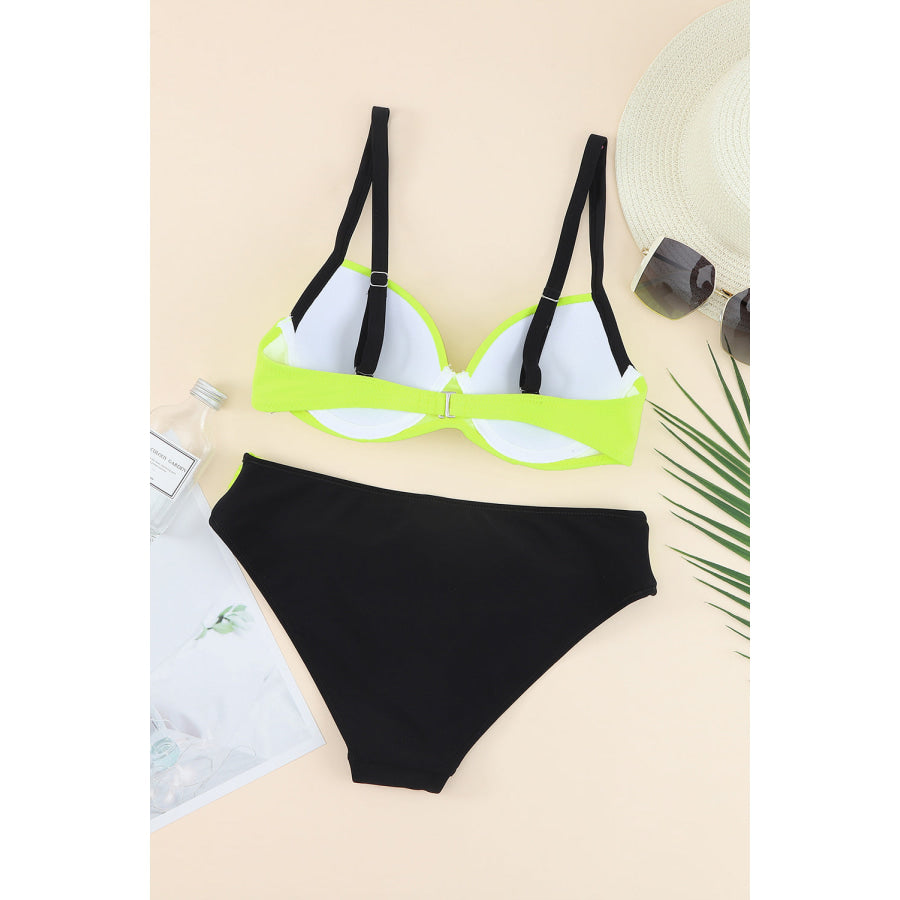 Contrast Sweetheart Neck Bikini Set Apparel and Accessories