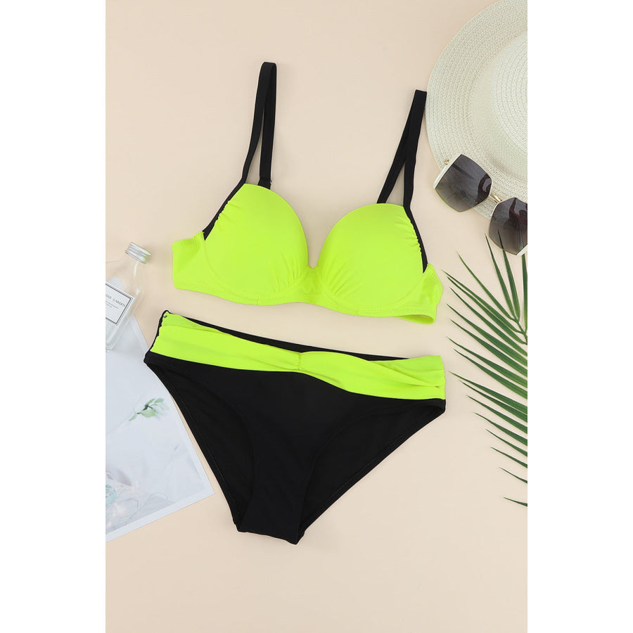 Contrast Sweetheart Neck Bikini Set Apparel and Accessories