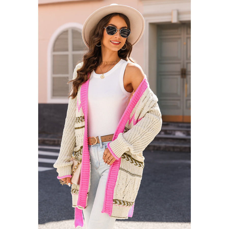 Contrast Tied Open Front Cardigan Apparel and Accessories