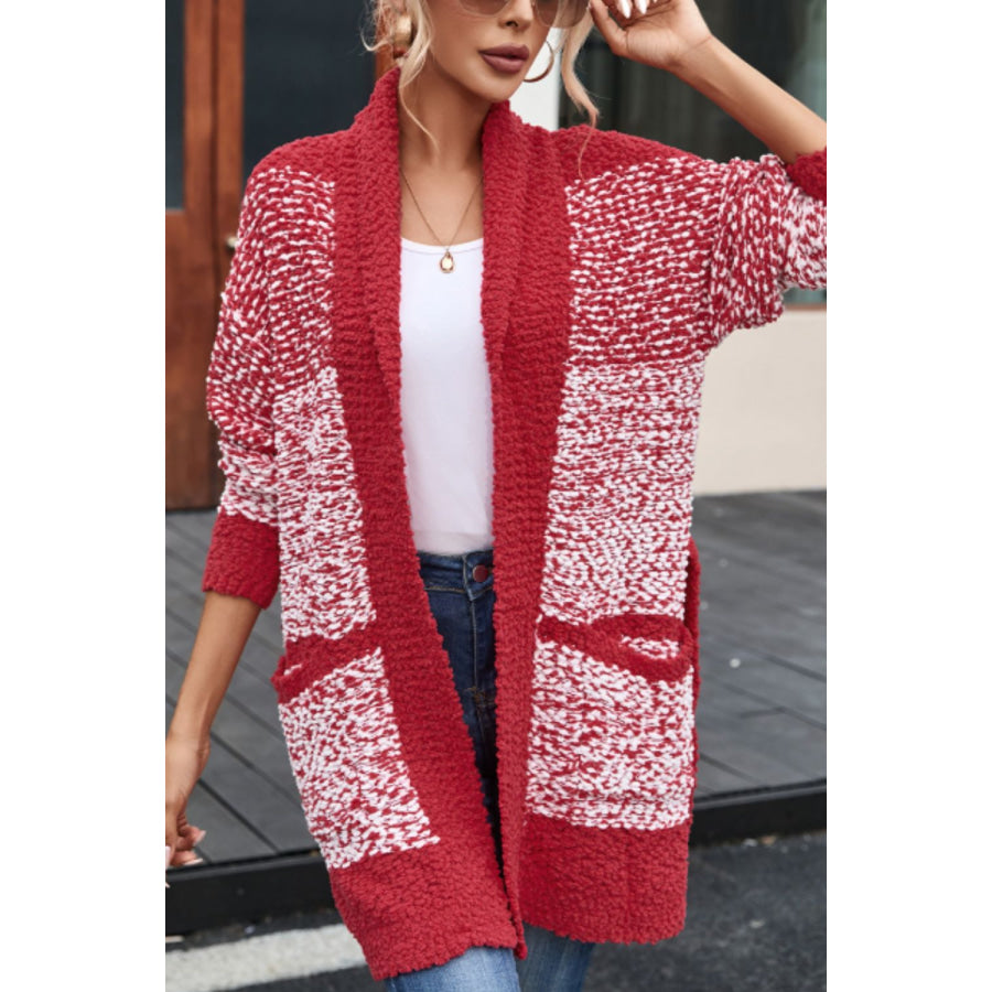 Contrast Trim Open Front Longline Cardigan Apparel and Accessories