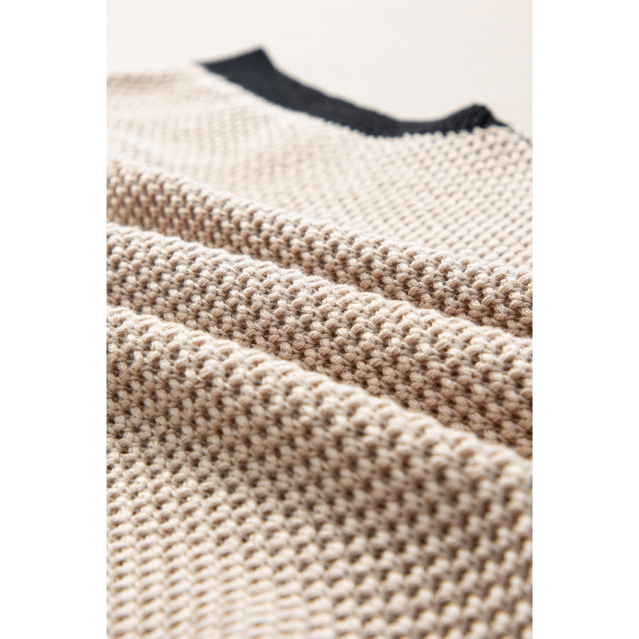 Contrast Trim Round Neck Cap Sleeve Knit Top Apparel and Accessories