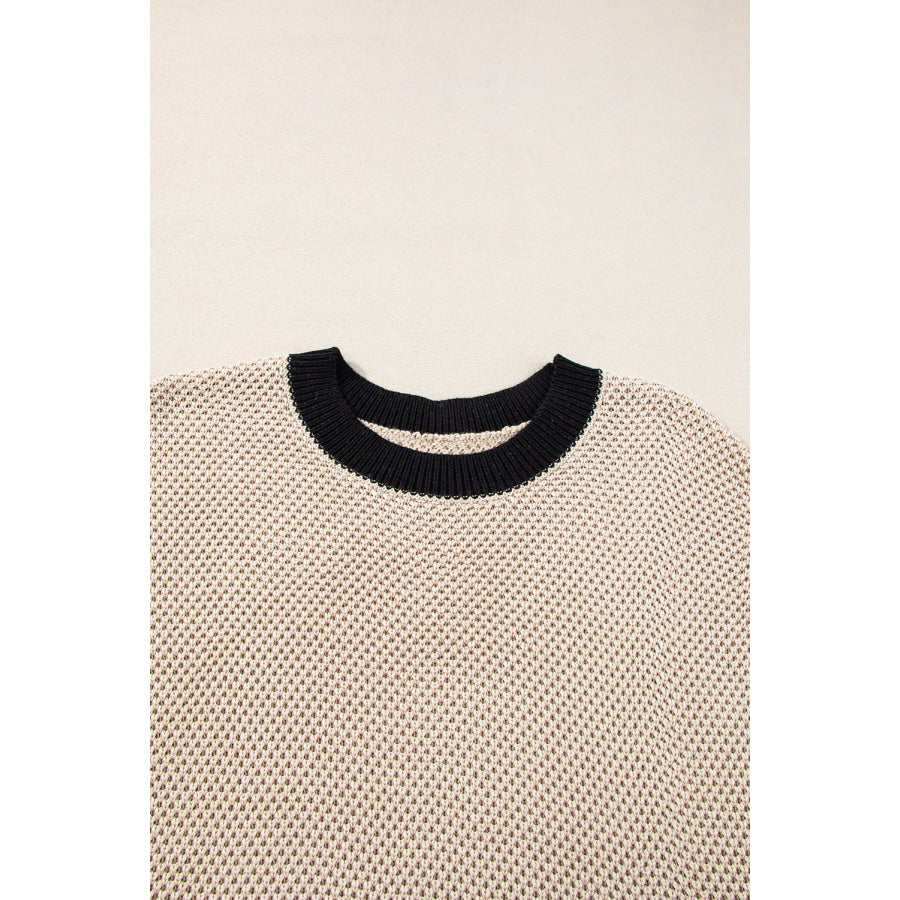 Contrast Trim Round Neck Cap Sleeve Knit Top Apparel and Accessories
