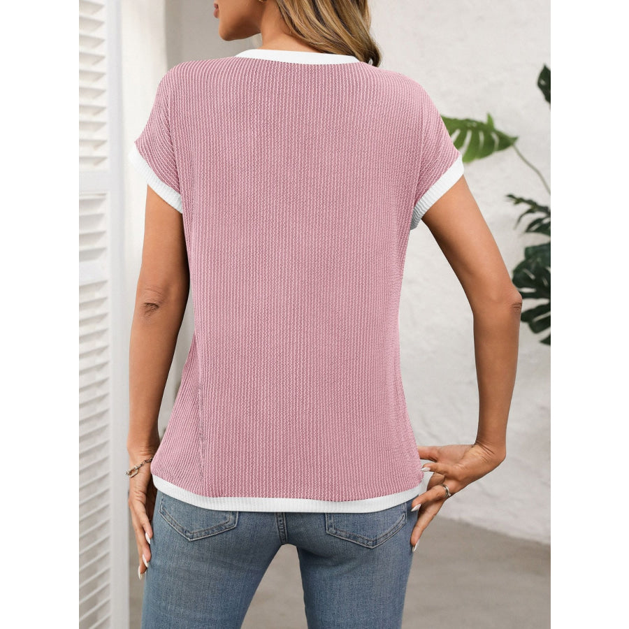 Contrast Trim Round Neck Short Sleeve T-Shirt Apparel and Accessories