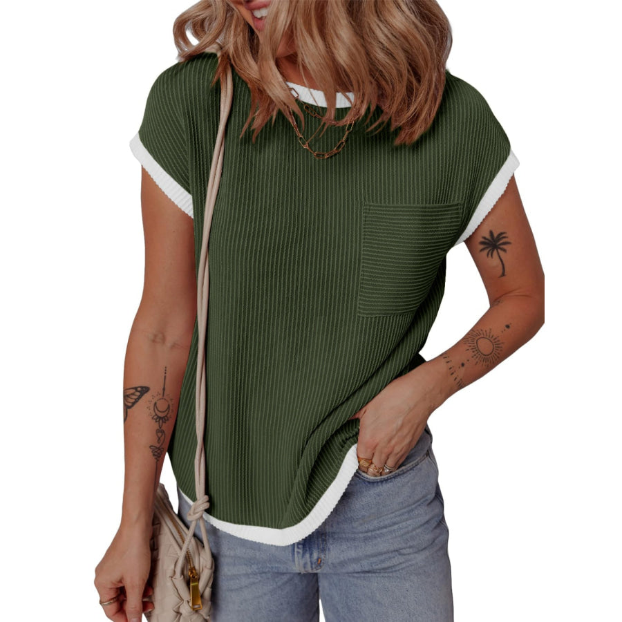 Contrast Trim Round Neck Short Sleeve T-Shirt Apparel and Accessories