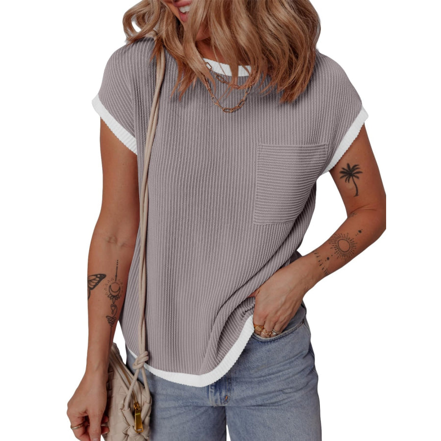 Contrast Trim Round Neck Short Sleeve T-Shirt Apparel and Accessories