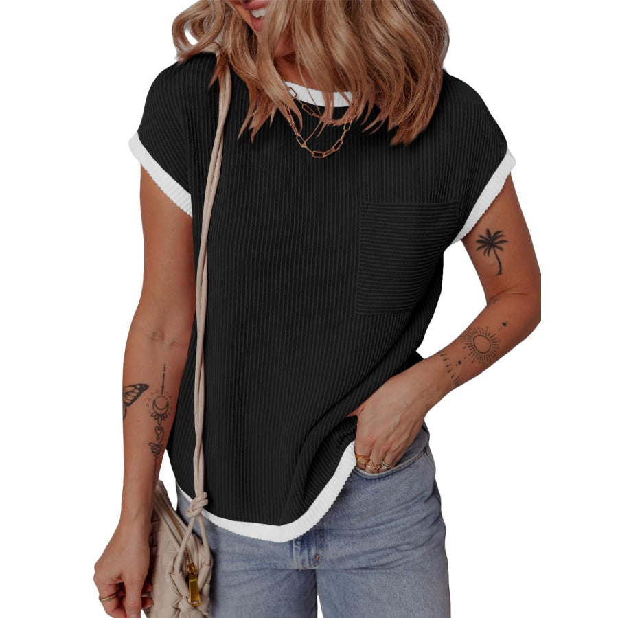Contrast Trim Round Neck Short Sleeve T-Shirt Apparel and Accessories