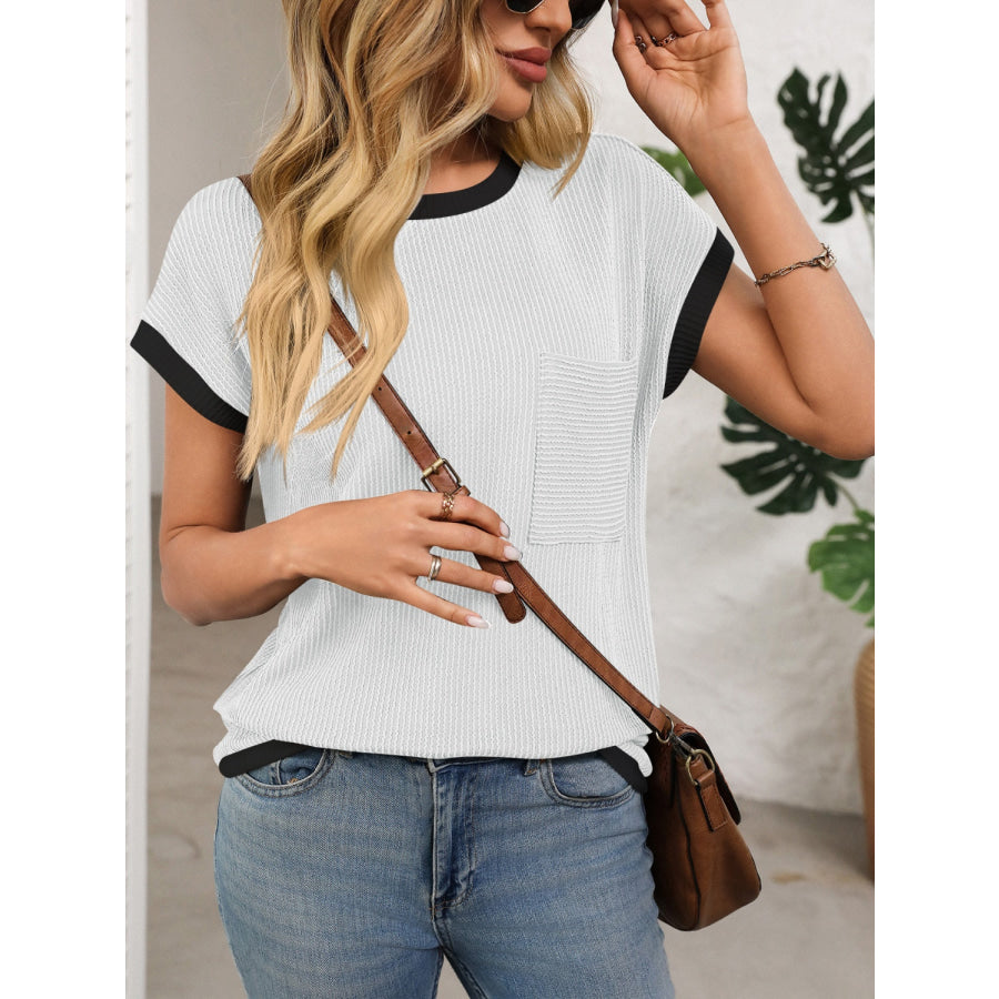 Contrast Trim Round Neck Short Sleeve T-Shirt Apparel and Accessories
