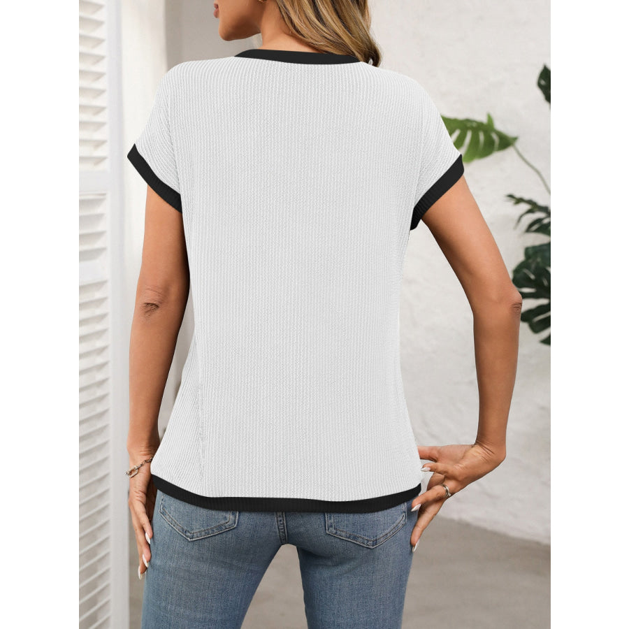 Contrast Trim Round Neck Short Sleeve T-Shirt Apparel and Accessories
