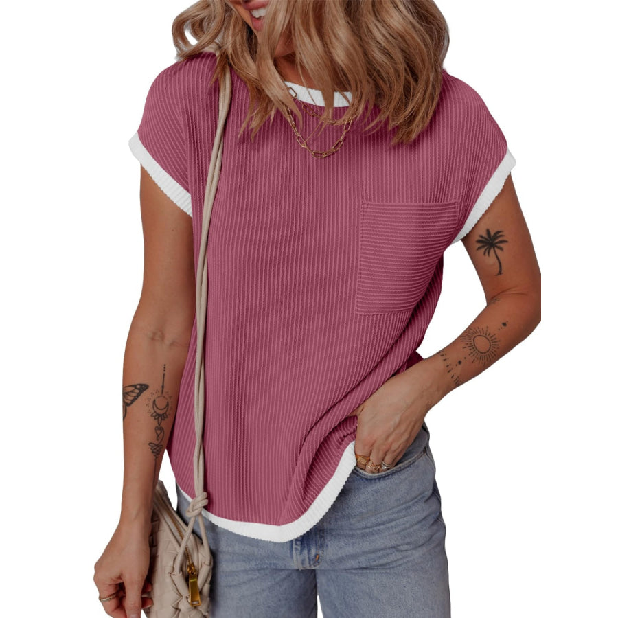 Contrast Trim Round Neck Short Sleeve T-Shirt Apparel and Accessories
