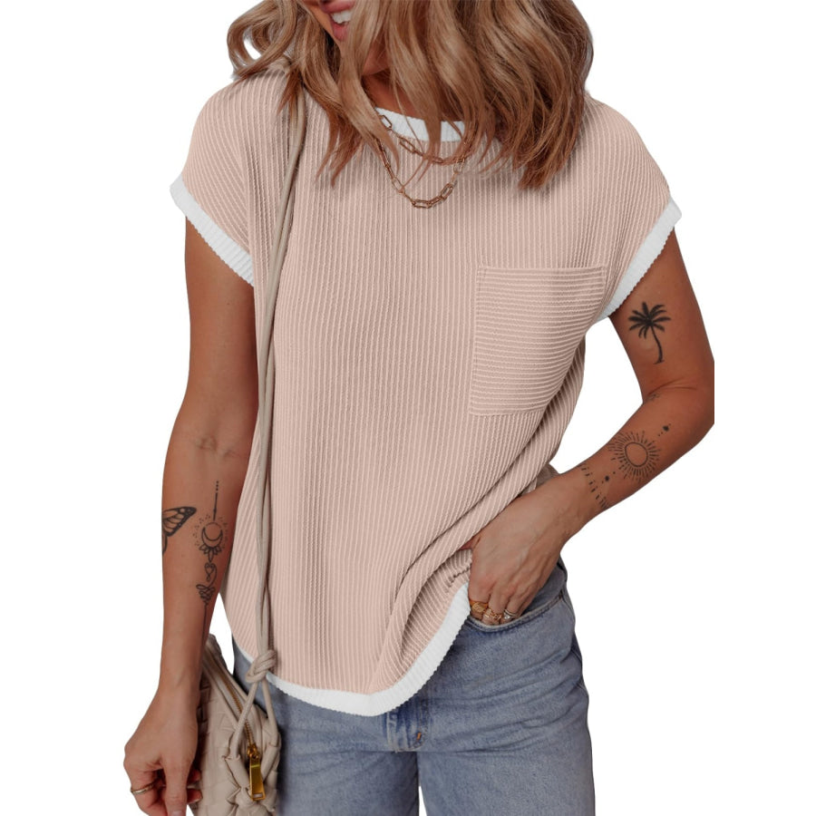 Contrast Trim Round Neck Short Sleeve T-Shirt Apparel and Accessories