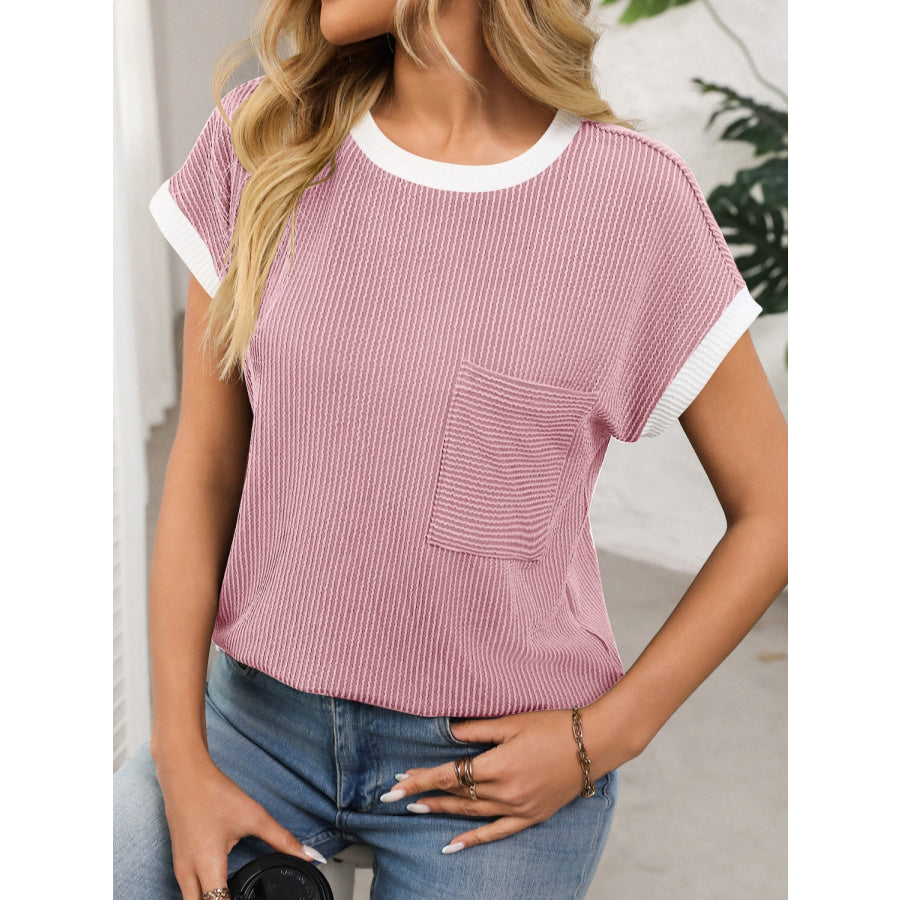 Contrast Trim Round Neck Short Sleeve T-Shirt Apparel and Accessories
