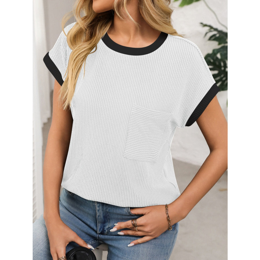 Contrast Trim Round Neck Short Sleeve T-Shirt Apparel and Accessories