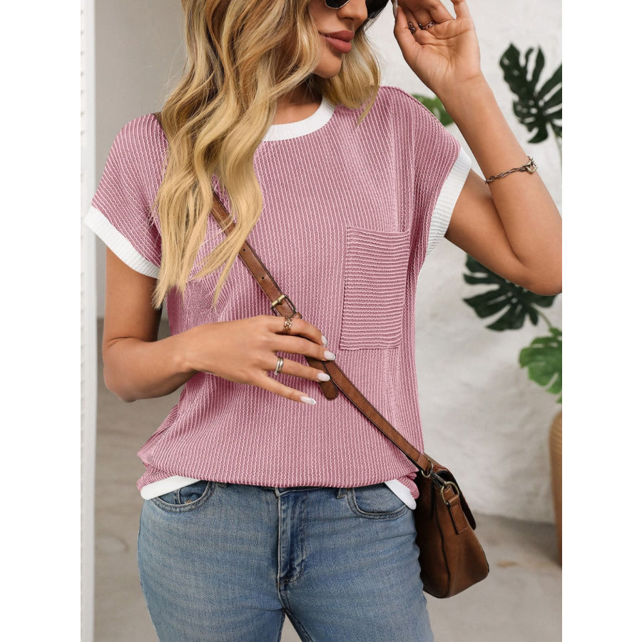 Contrast Trim Round Neck Short Sleeve T-Shirt Apparel and Accessories