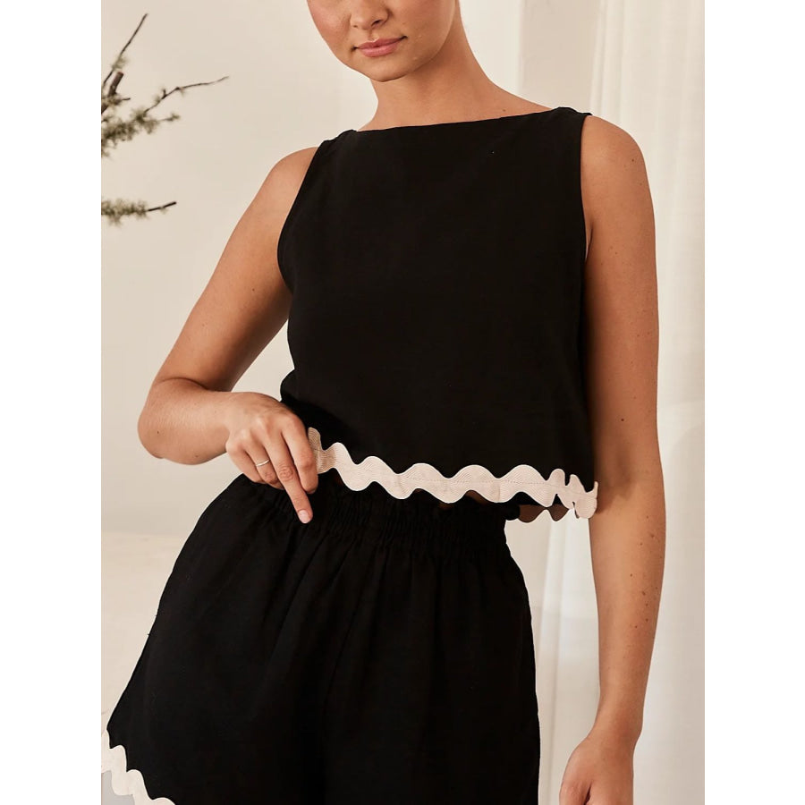 Contrast Trim Round Neck Tank and Shots Set Apparel and Accessories