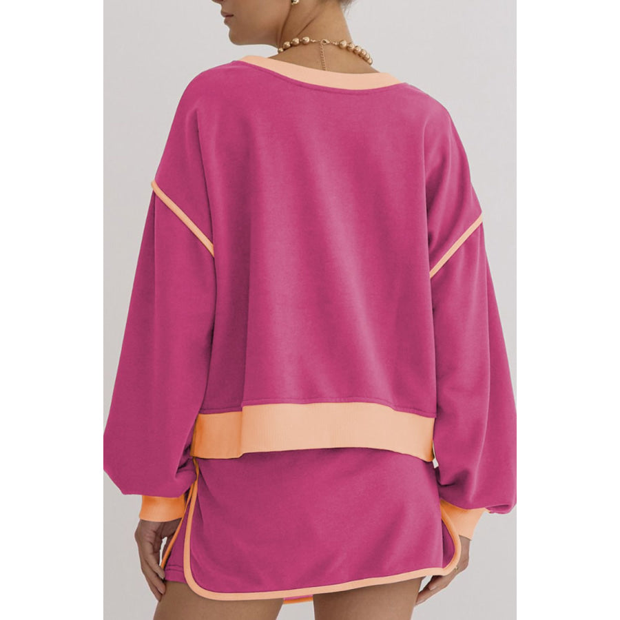 Contrast Trim Round Neck Top and Skort Set Apparel and Accessories