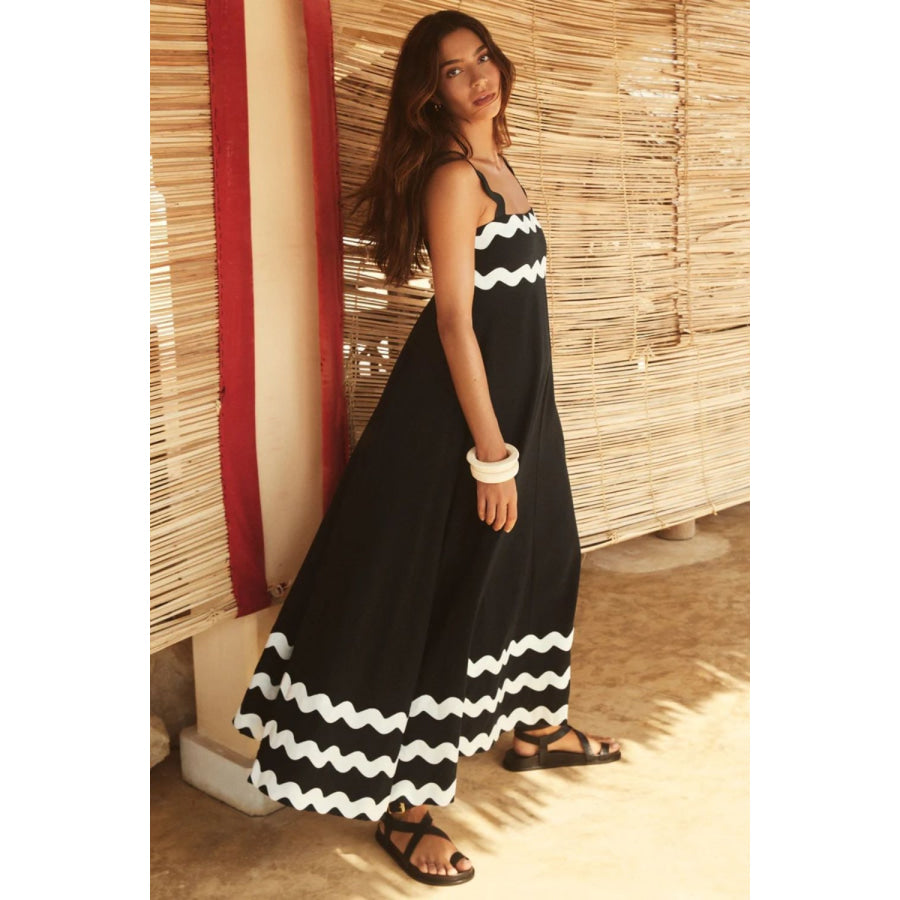 Contrast Trim Square Neck Wide Strap Dress Apparel and Accessories