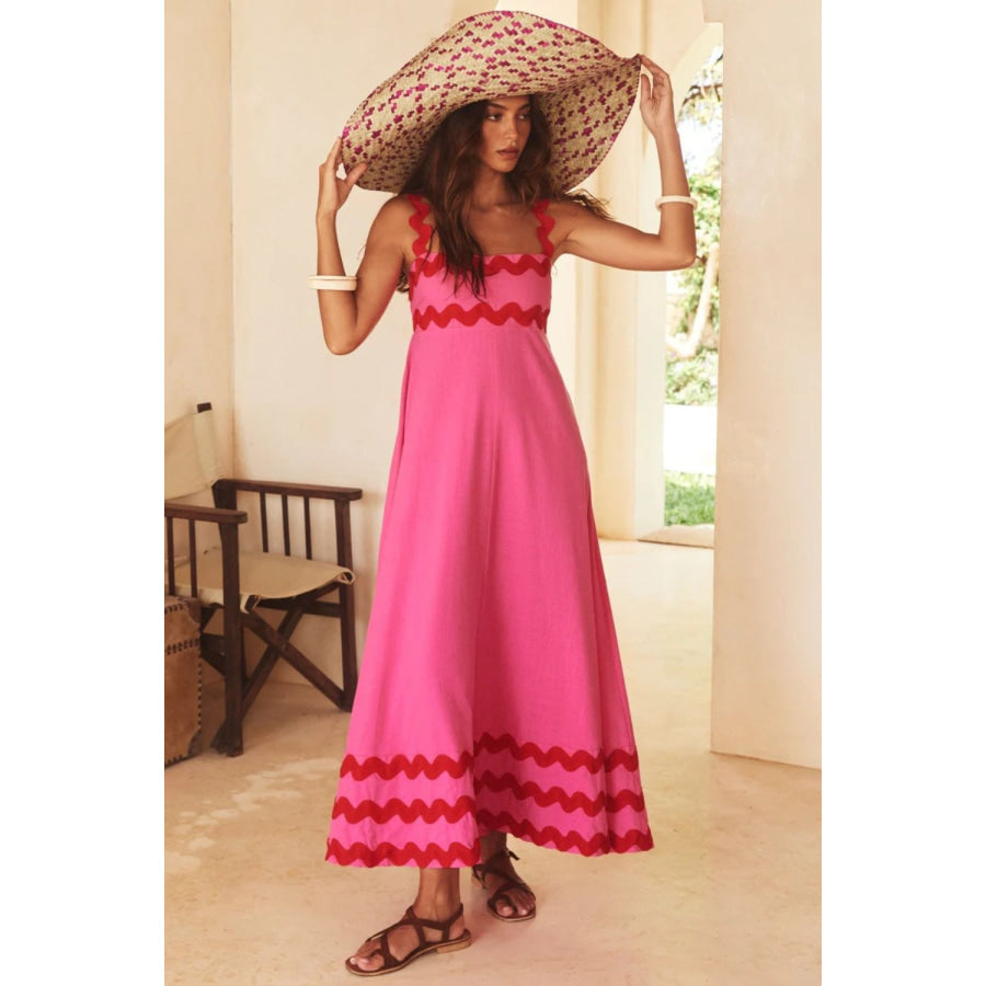 Contrast Trim Square Neck Wide Strap Dress Apparel and Accessories